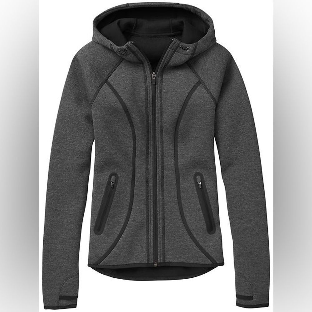 ATHLETA Fuse Jacket Dark Gray Scuba Hooded Zip Up Sweatshirt
